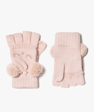 Gants fille 2-en-1 avec pompons et détails pailletés vue1 - GEMO (ENFANT) - GEMO