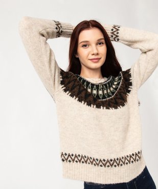 Pull à col rond à motif jacquard femme vue2 - GEMO(FEMME PAP) - GEMO