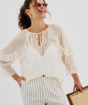 Blouse en voile à manches 3/4 et volants femme vue1 - GEMO(FEMME PAP) - GEMO