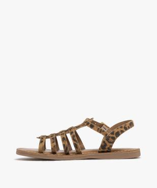Sandales en cuir imprimé léopard avec bride scratch fille  vue4 - TANEO - GEMO