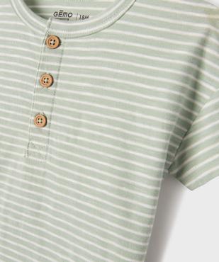 Tee-shirt rayé à manches courtes et col tunisien bébé garçon vue2 - GEMO(BEBE DEBT) - GEMO