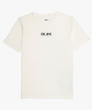 Tee-shirt fille à manches courtes en maille côtelée avec motif vue1 - GEMO (JUNIOR) - GEMO