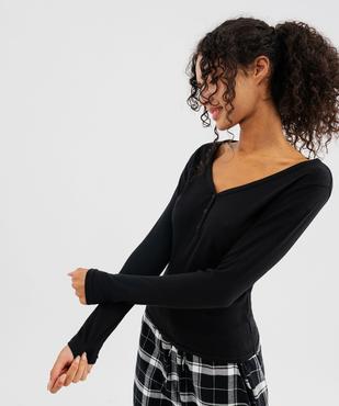 Haut de pyjama à manches longues en maille côtelée femme vue4 - GEMO 4G FEMME - GEMO