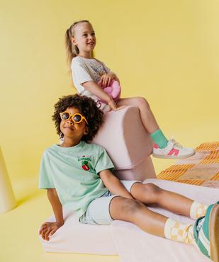 Bermuda en jean extensible délavé avec taille en bord-côte garçon vue1 - GEMO (ENFANT) - GEMO