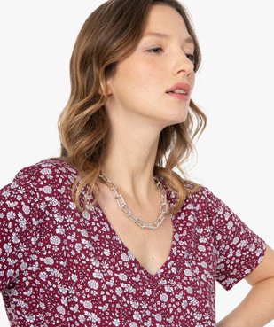 Tee-shirt femme col V à motifs  vue1 - GEMO(FEMME PAP) - GEMO