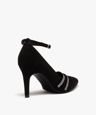 Escarpins à bout pointu et bride cheville en suédine et strass femme vue4 - GEMO 4G FEMME - GEMO