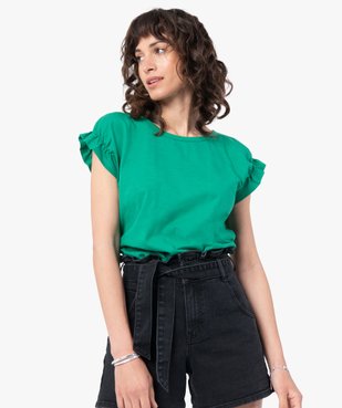 Tee-shirt femme à col rond et manches courtes froncées vue1 - GEMO(FEMME PAP) - GEMO