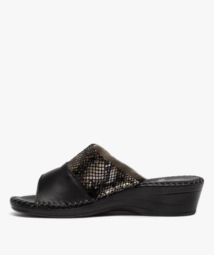 Mules femme confort compensées à brides en cuir vue3 - GEMO (CONFORT) - GEMO