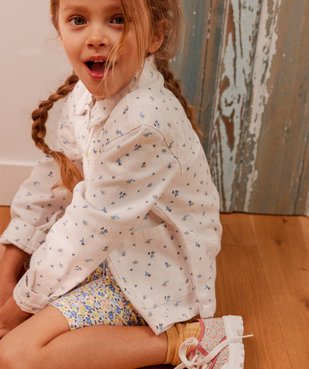 Veste fille en denim à motifs fleuris vue1 - GEMO 4G FILLE - GEMO