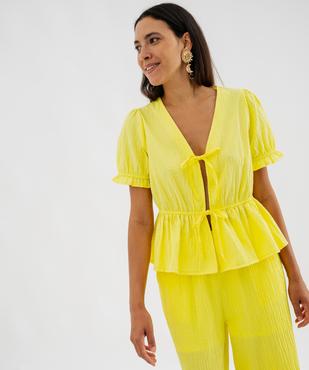 Blouse manches courtes à basque et liens à nouer femme vue1 - GEMO(FEMME PAP) - GEMO