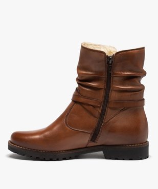 Boots fourrées femme dessus cuir uni à bride décorative – Tanéo vue3 - TANEO - GEMO