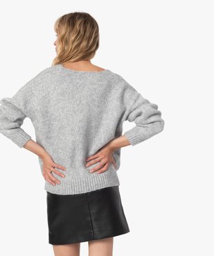 Pull femme en maille fantaisie avec grand col V vue3 - GEMO C4G FEMME - GEMO