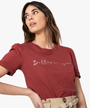 Tee-shirt femme à message avec manches bouffantes vue2 - GEMO(FEMME PAP) - GEMO