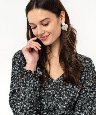 Blouse manches longues en maille extensible texturée imprimée femme vue2 - GEMO(FEMME PAP) - GEMO