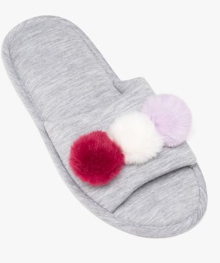 Chaussons femme mules en jersey uni avec pompons fantaisie vue5 - GEMO 4G FEMME - GEMO