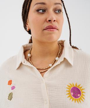 Chemise manches courtes en gaze de coton brodée femme grande taille vue2 - GEMO (G TAILLE) - GEMO