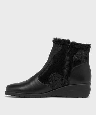 Bottines fourrées en cuir à talon compensée gamme confort femme vue3 - G'FLEX GEMO FOR GOOD - GEMO