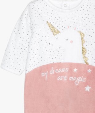 Pyjama bébé en velours motif licorne à pont-dos pressionné vue2 - GEMO(BB COUCHE) - GEMO