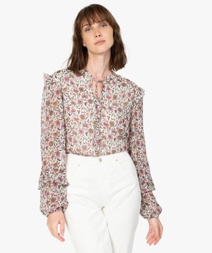 Blouse femme à motifs fleuris avec volants sur les manches vue1 - GEMO(FEMME PAP) - GEMO