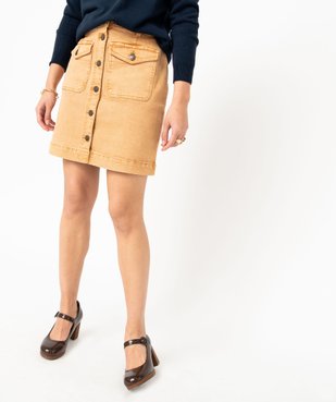 Jupe en jean colorée avec fermeture boutons femme vue1 - GEMO(FEMME PAP) - GEMO