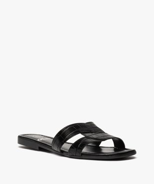 Mules femme à talon plat et brides unies imitation croco vue2 - GEMO (CASUAL) - GEMO