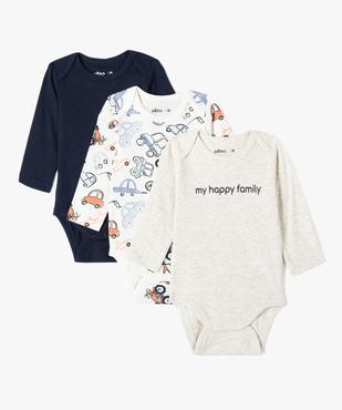 Bodies bébé à manches longues et col américain thème voitures (lot de 3) vue1 - GEMO 4G BEBE - GEMO