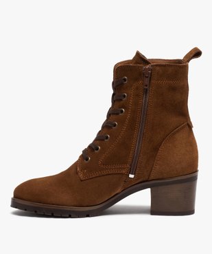 Boots femme à talon carré dessus cuir retourné uni vue3 - GEMO(URBAIN) - GEMO