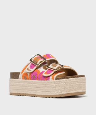 Mules à double bride brodées sur semelle plateforme femme - 5 Miles vue2 - 5 MILES - GEMO