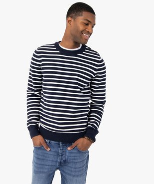 Pull homme à rayures avec col rond vue1 - GEMO (HOMME) - GEMO