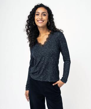 Tee-shirt à manches longues avec col V en dentelle femme vue1 - GEMO(FEMME PAP) - GEMO