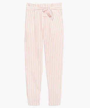 Pantalon fille en lin mélangé à taille haute froncée vue1 - GEMO (JUNIOR) - GEMO