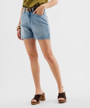 Short en jean large taille haute avec ceinture femme vue1 - GEMO 4G FEMME - GEMO