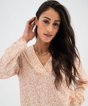 Tee-shirt à manches longues et col V en maille texturée femme vue2 - GEMO 4G FEMME - GEMO