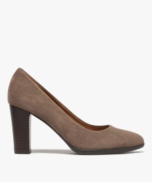 Escarpins femme en suédine unie et talon rainuré vue1 - GEMO(URBAIN) - GEMO