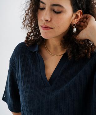 Polo en maille fantaisie ajourée femme - LuluCastagnette vue2 - LULUCASTAGNETTE - GEMO