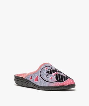 Chaussons femme mules en velours imprimées chats vue2 - GEMO(HOMWR FEM) - GEMO