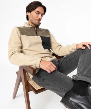Sweat homme en maille polaire à col zippé vue1 - GEMO (HOMME) - GEMO
