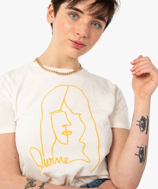Tee-shirt femme à manches courtes avec motif brodé vue3 - GEMO(FEMME PAP) - GEMO