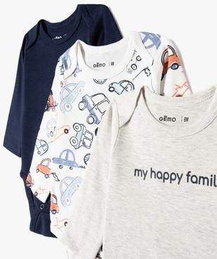 Bodies bébé à manches longues et col américain thème voitures (lot de 3) vue2 - GEMO 4G BEBE - GEMO