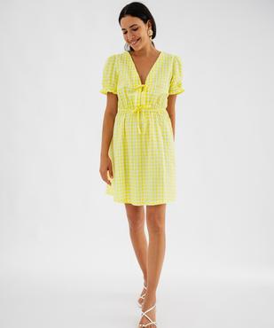 Robe courte à manches courtes en tissu gaufré à carreaux vichy femme vue5 - GEMO(FEMME PAP) - GEMO