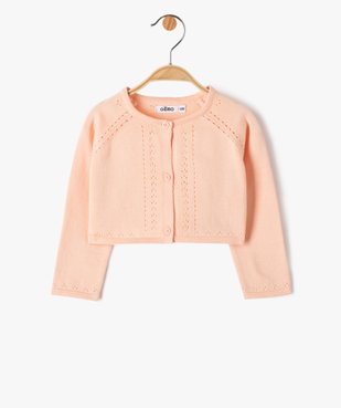 Gilet bébé fille court à maille ajourée vue1 - GEMO(BEBE DEBT) - GEMO