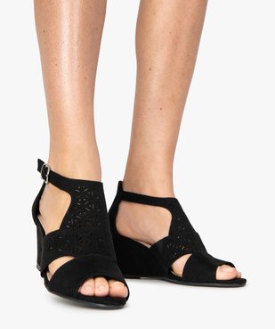 Sandales femme à talon compensé et dessus ajouré vue1 - GEMO(URBAIN) - GEMO
