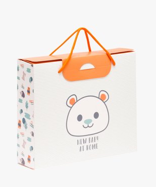 Boîte cadeau de naissance à anses imprimé ours vue1 - GEMO 4G BEBE - GEMO