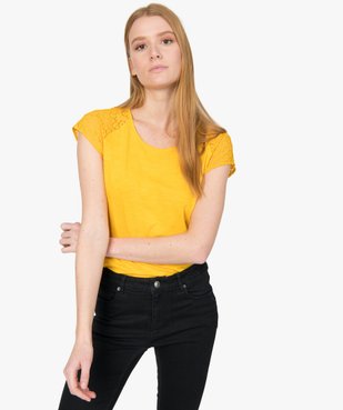 Tee-shirt femme à manches dentelle contenant du coton bio vue1 - GEMO C4G FEMME - GEMO