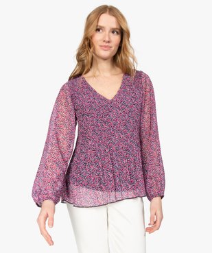 Blouse femme en voile plissé à motifs à manches longues vue1 - GEMO(FEMME PAP) - GEMO
