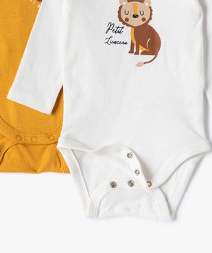 Body bébé garçon manches longues motifs lionceaux (lot de 3) vue2 - GEMO(BB COUCHE) - GEMO