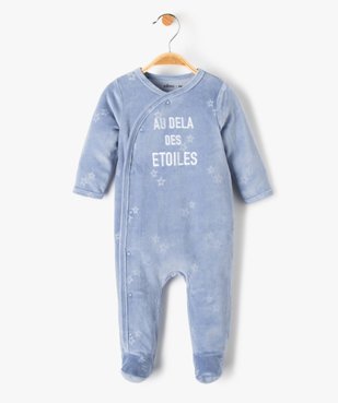 Pyjama bébé dors-bien en velours avec ouverture ventrale imprimé étoiles vue1 - GEMO(BB COUCHE) - GEMO