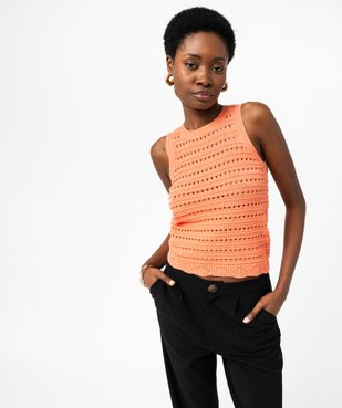 Pull sans manches en maille ajourée femme vue1 - GEMO 4G FEMME - GEMO