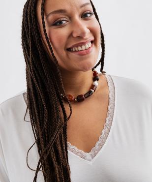 Tee-shirt manches courtes fluide à col V dentelle femme grande taille vue2 - GEMO 4G GT - GEMO