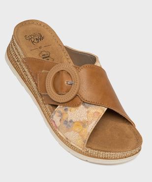 Mules à talon compensé et larges brides fantaisie femme vue5 - EMILIA ROSA - GEMO